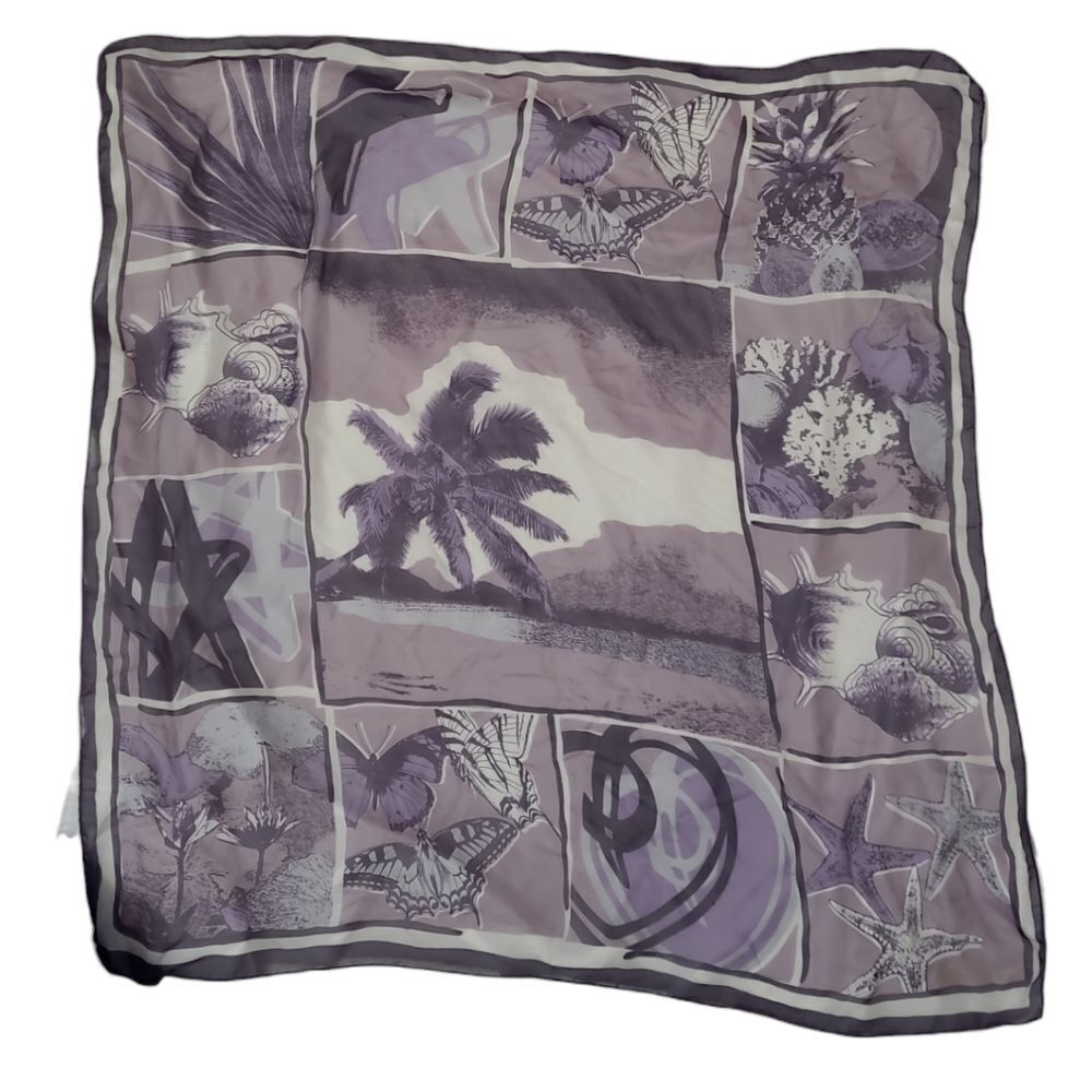 VINTAGE Paloma Picasso silk purple beach shell butterfly scarf made‎ in Italy